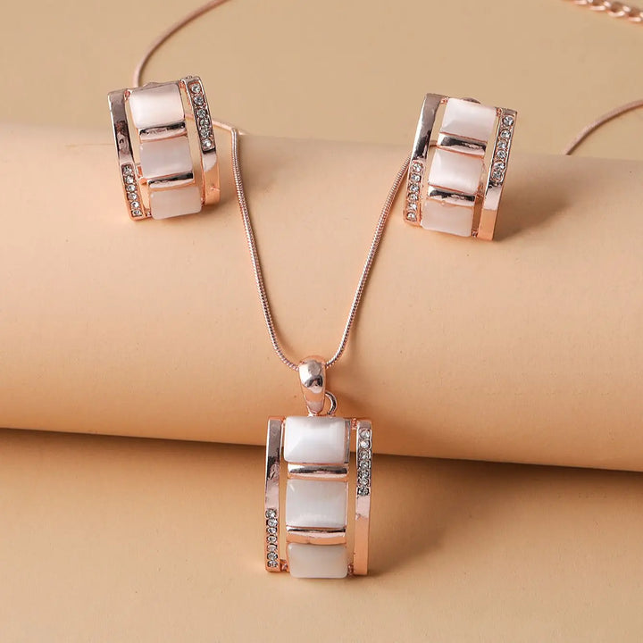 Rectangular Opal Necklace & Earring