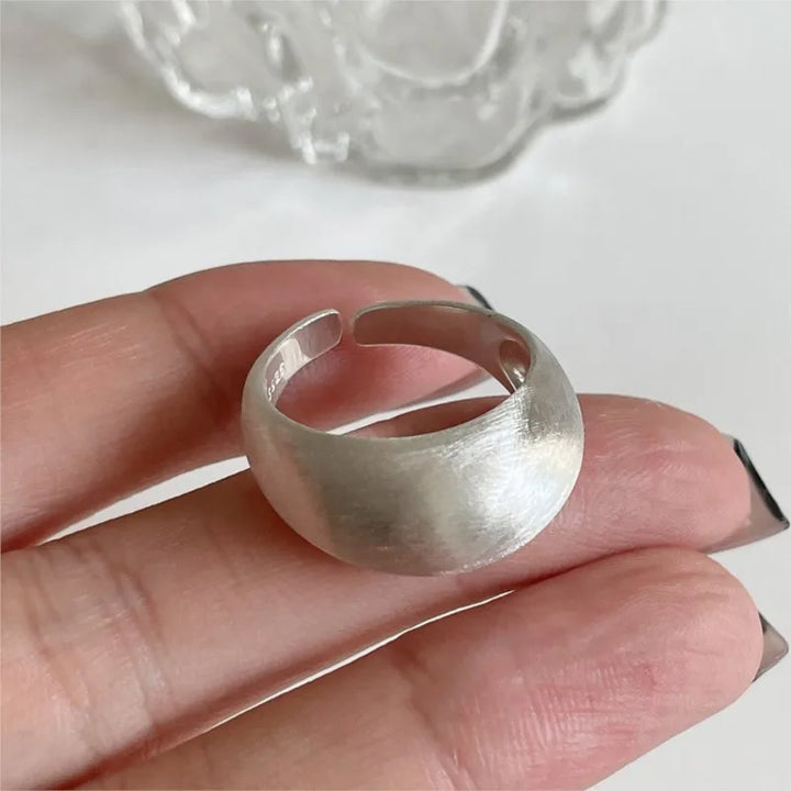 Silver Color Matte Brushed Surface Circular Open Ring.