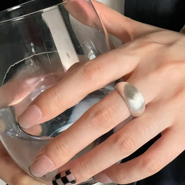 Silver Color Matte Brushed Surface Circular Open Ring.