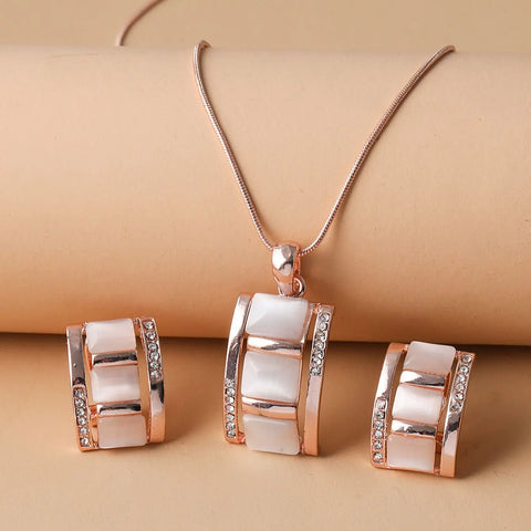 Rectangular Opal Necklace & Earring