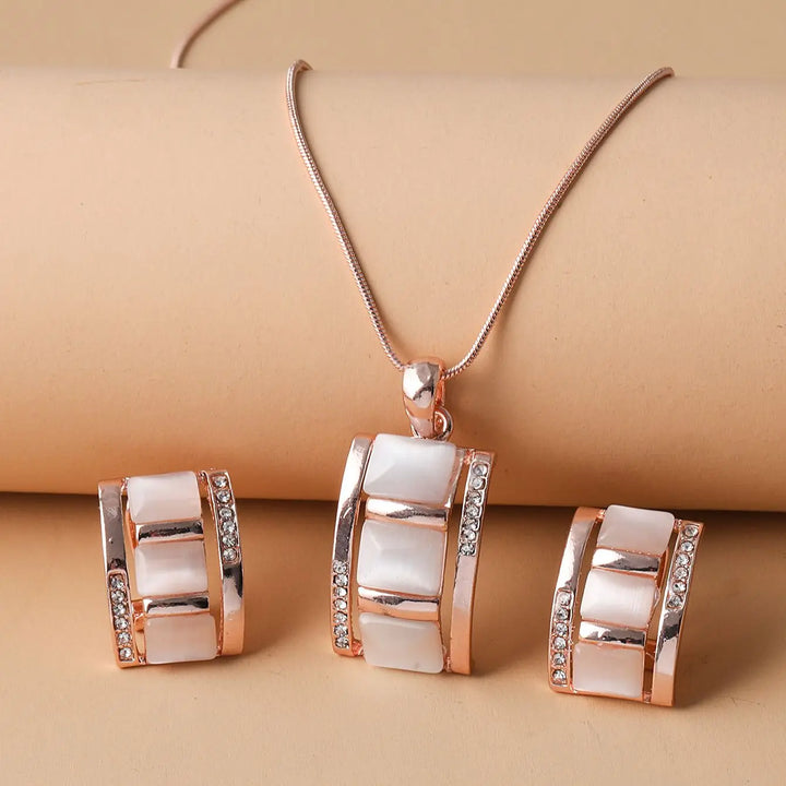 Rectangular Opal Necklace & Earring
